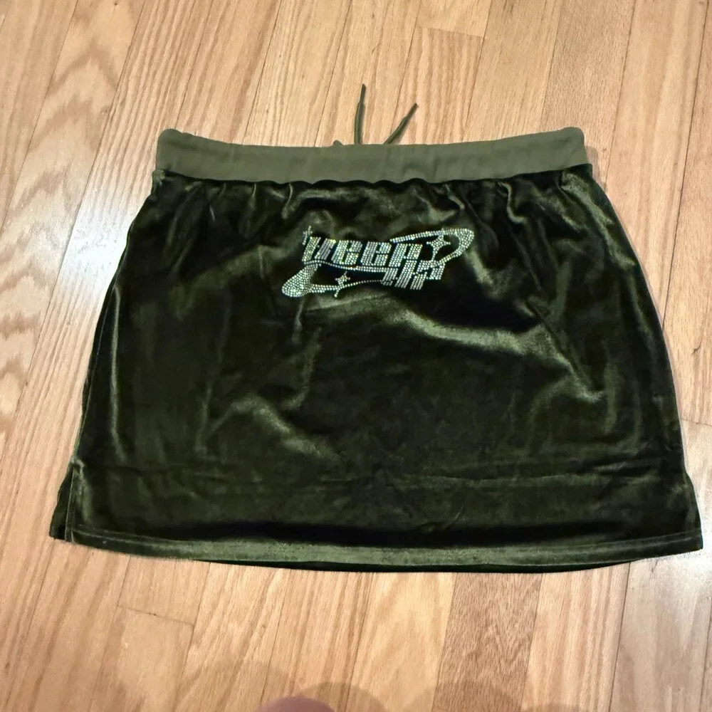 Poster Girl Moss Green Kissed A Girl Velour Skirt Set Women's XL - Picture 10 of 11